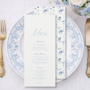 Convite Cardápio de Casamento Floral de Arte Fina Azul Emp