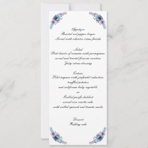 Convite Cardápio de Casamento Floral em Aquarela Azul e Ro
