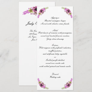 Convite Cardápio de Casamento Floral em Aquarela Rosa e Ve