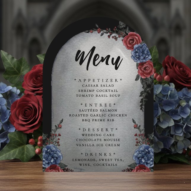 Convite Cardápio de Casamento Floral Gótico de Lápide (Criador carregado)