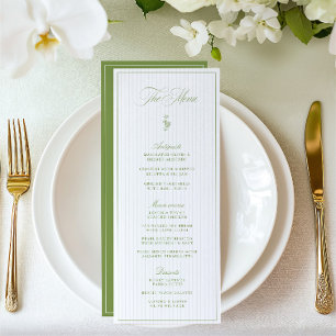 Convite Cardápio de Casamento Listrado Bege e Verde Salvia