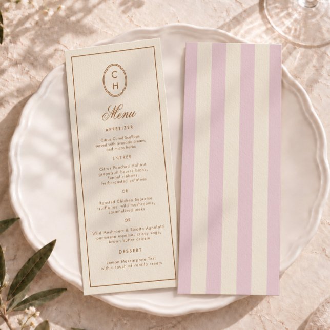 Convite Cardápio de Casamento Longo com Listras Rosa e Mon (Criador carregado)