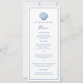 Convite Cardápio de Casamento Longo French Blue Seashell