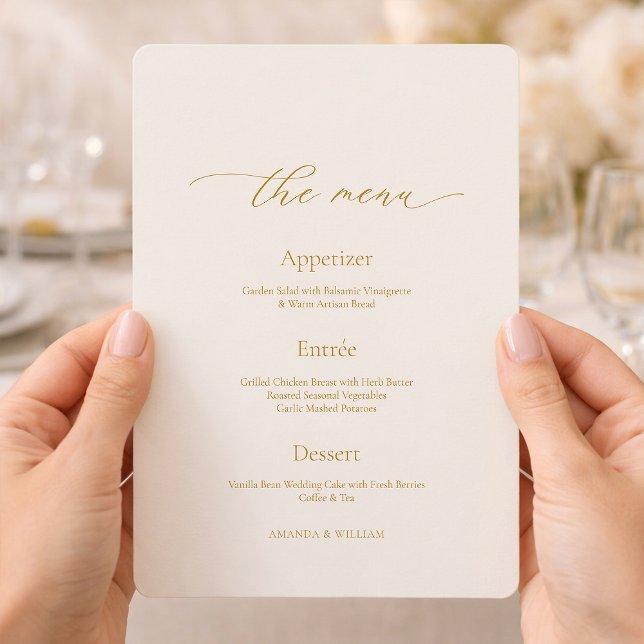 Convite Cardápio de Casamento Marfim Minimalista com Cabeç (Criador carregado)