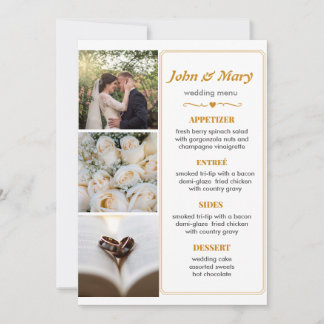 Convite Cardápio de Casamento Simples com Imagens