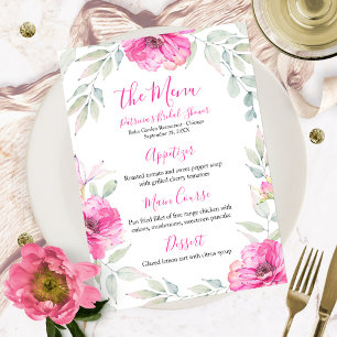 Convite Cardápio de Chá de Noiva Floral Rosa Água-forte