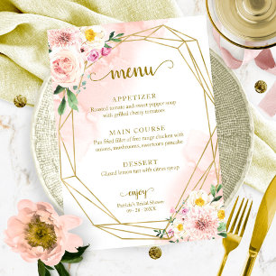 Convite Cardápio de Chás de Noiva Floral Rosa Dourado