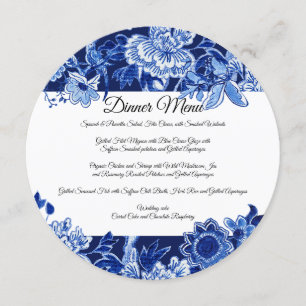 Convite Cardápio de Jantar com Chinoiserie Asiática Azul-N
