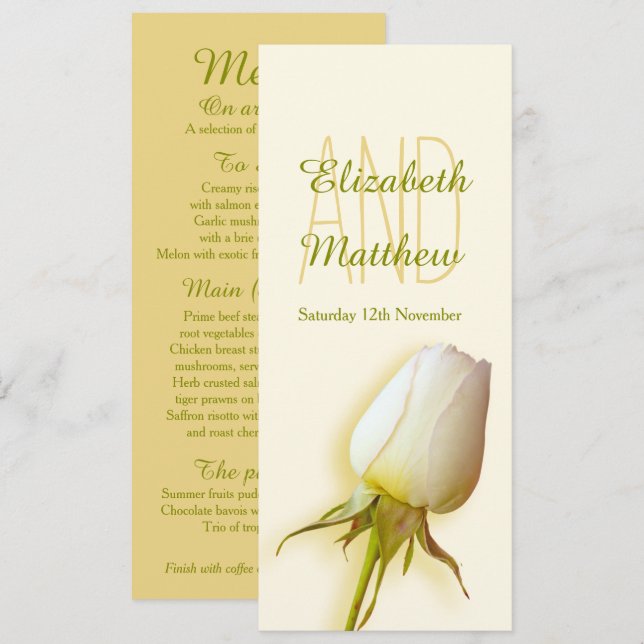 Convite Cardápio de jantar da recepção de casamento com bo (Frente/Verso)