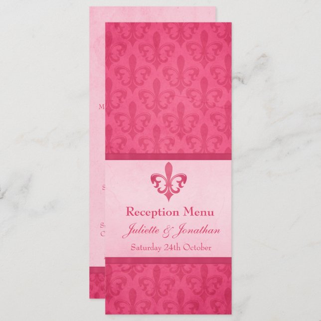 Convite Cardápio de jantar da recepção de casamento Pink F (Frente/Verso)