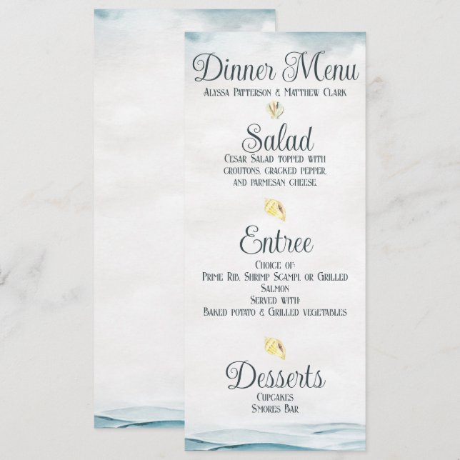Convite Cardápio de Jantar de Casamento Náutico (Frente/Verso)