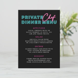 Convite Cardápio de Jantar de Chef Privado Neon Azul e Ros