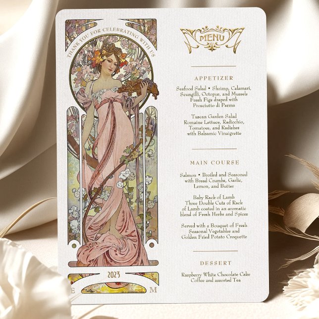 Convite Cardápio de Luxo Casamento Art Nouveau por Mucha (Criador carregado)