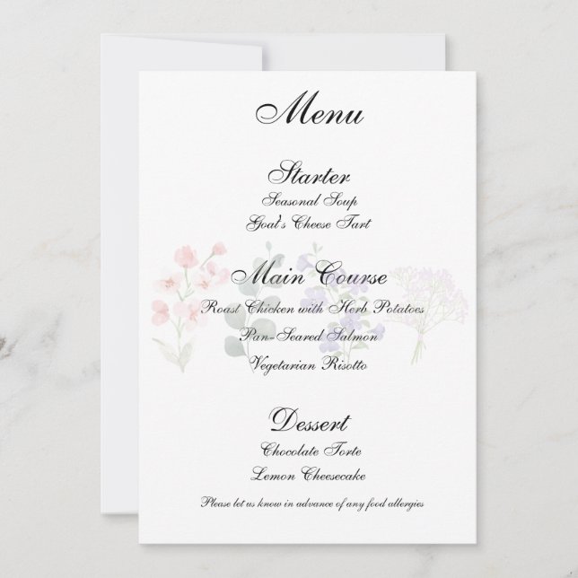 Convite Cardápio de Recepção de Casamento Boho com Flor Si (Frente)