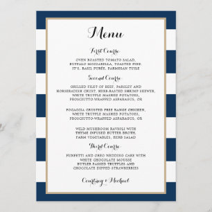 Convite Cardápio de Recepção de Casamento com Listras Azul