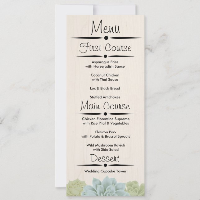 Convite Cardápio de Recepção de Casamento com Suculentas R (Frente)