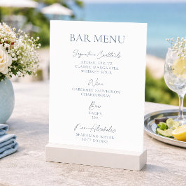 Convite Cardápio do Bar de Casamento Azul Empoeirado