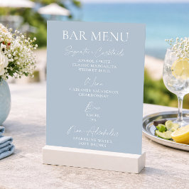 Convite Cardápio do Bar de Casamento Azul Empoeirado