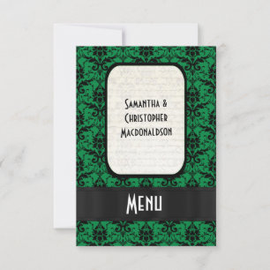 Convite Cardápio formal de casamento em damasco preto e ve