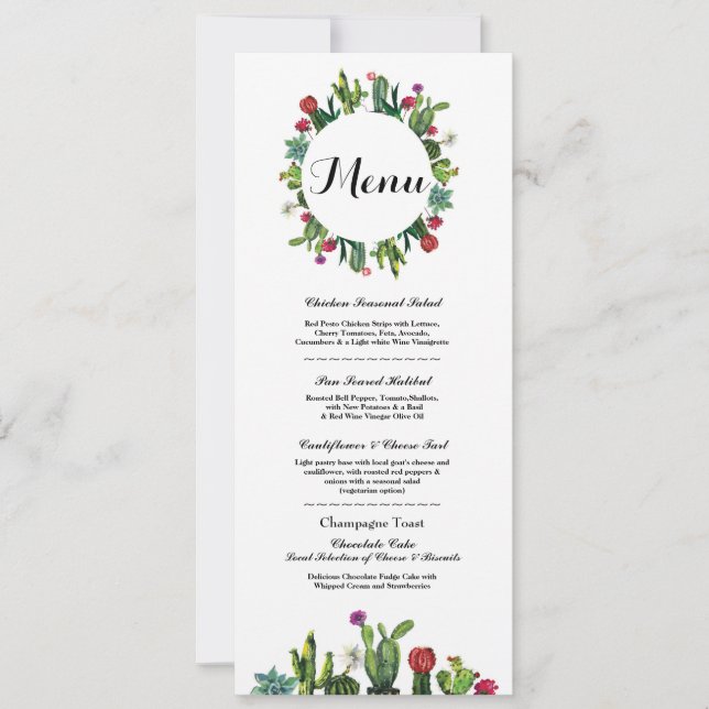 Convite Cardápio Recepção de Casamento Cactus Fiesta Menus (Frente)