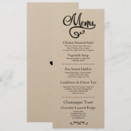 Convite Cardápio Recepção de Casamento Elegante Kraft Scri