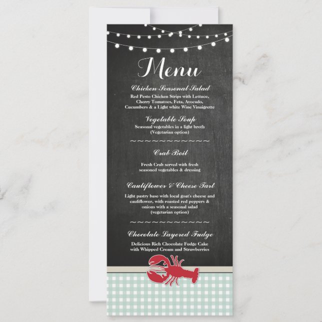 Convite Cardápio Recepção de Casamento Lagosta Cozida Cara (Frente)