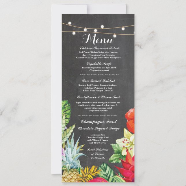 Convite Cardápio Recepção de Casamento Rústico Giz Aloha (Frente)