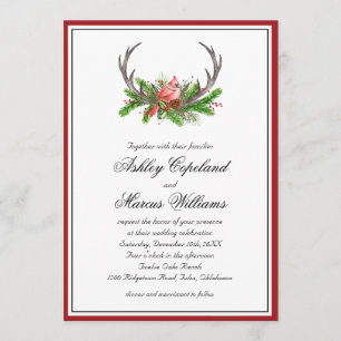 Convite Cardeal Rustic Woodland e Casamento Antlers