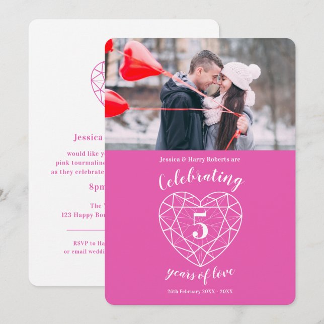 Convite Cardíaco rosa 5 anos (Frente/Verso)