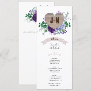 Convite Cardíaco Russo Menu Casamento Azul Flores de Aquar