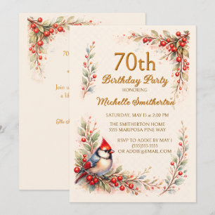 Convite Cardinal Bird Aquarela Floral 70º Aniversário