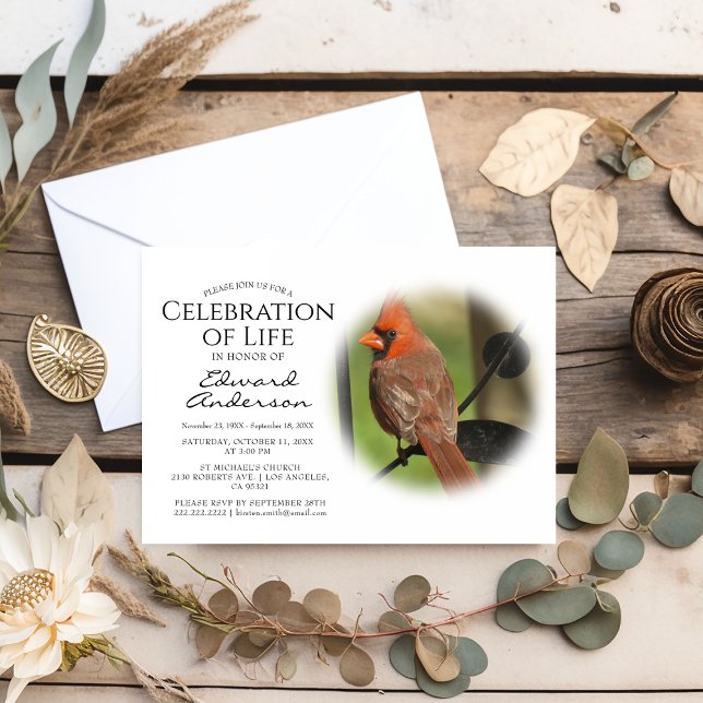 Convite Cardinal Vermelho | Funerais | Celebração da vida (Criador carregado)