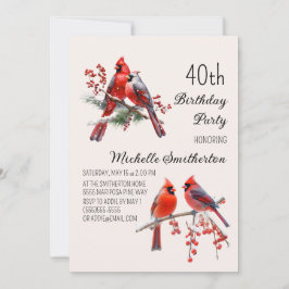 Convite Cardinals Snow Winter Birds aniversário de 40 anos