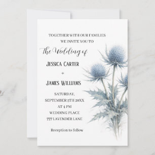 Convite Cardo Azul Casamento Simples Escócia Escocesa