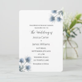 Convite Cardo Azul Escocês Casamento Simples