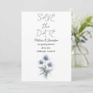 Convite Cardo Azul Floral Escocesa Elegante Casamento