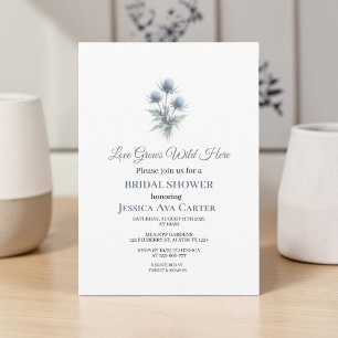 Convite Cardo Escocês Pó Azul Floral Chuveiro de Noiva
