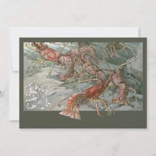 Convite Cardume de Lagostas no Oceano, Arte Novo Antigo