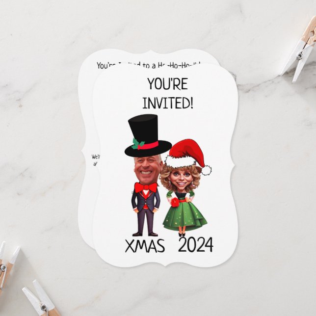 Convite Caricatura de Casal de Natal Personalizada Engraça (Frente/Verso In Situ)