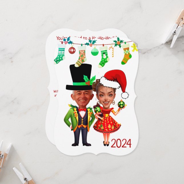 Convite Caricatura de Natal Personalizada e Bonita (Frente/Verso In Situ)