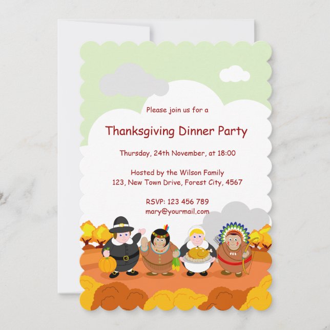 Convite Caricatura de Pais Peregrinos e Índios Americanos, (Frente)