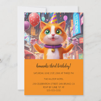 Convite Caricatura Gatos, Festa de aniversário Puro