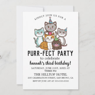 Convite Caricatura Gatos, Festa de aniversário Puro