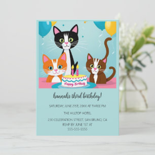 Convite Caricatura Gatos, Festa de aniversário Puro