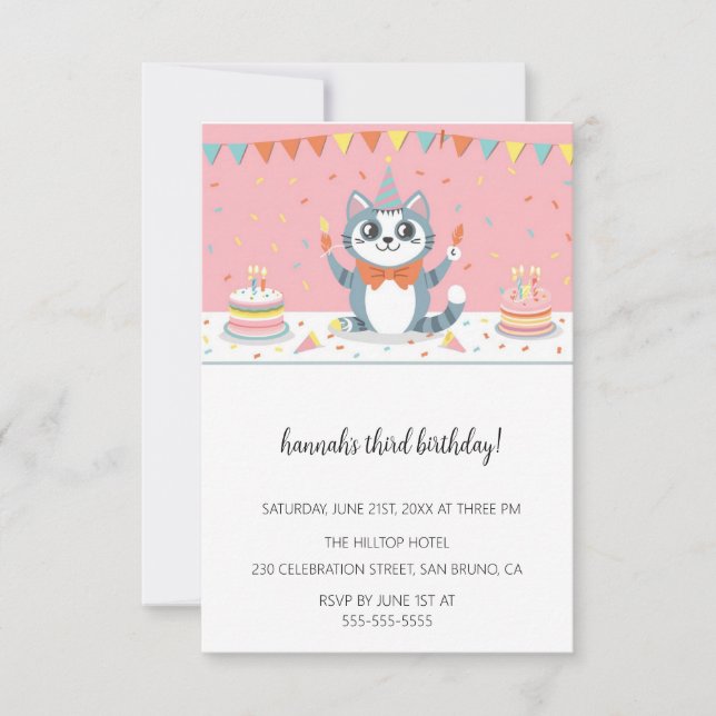 Convite Caricatura Gatos, Festa de aniversário Puro (Frente)