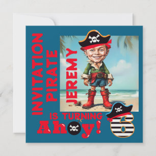 Convite Caricatura Pirata 6 de Aniversário Personalizada