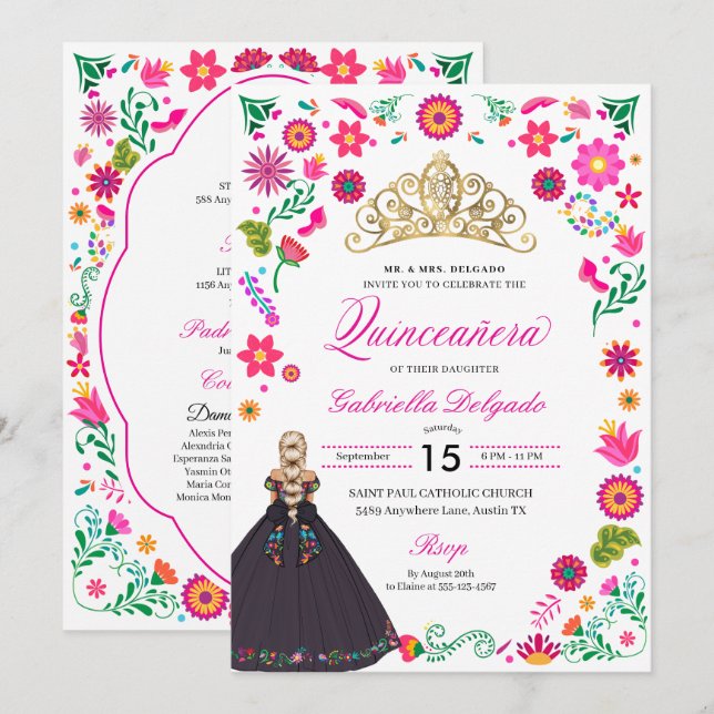 Convite Carimbo de Otomi Mexicano Quinceañera (Frente/Verso)