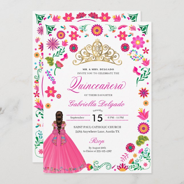 Convite Carimbo de Otomi Mexicano Quinceañera (Frente/Verso)