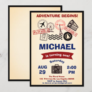 Convite Carimbo Russo Destino Viagens de Bagagem de Aniver