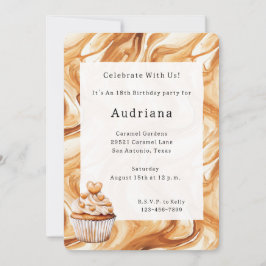 Convite Carmel Cream Hearts Caramel Cupcake Birthday 